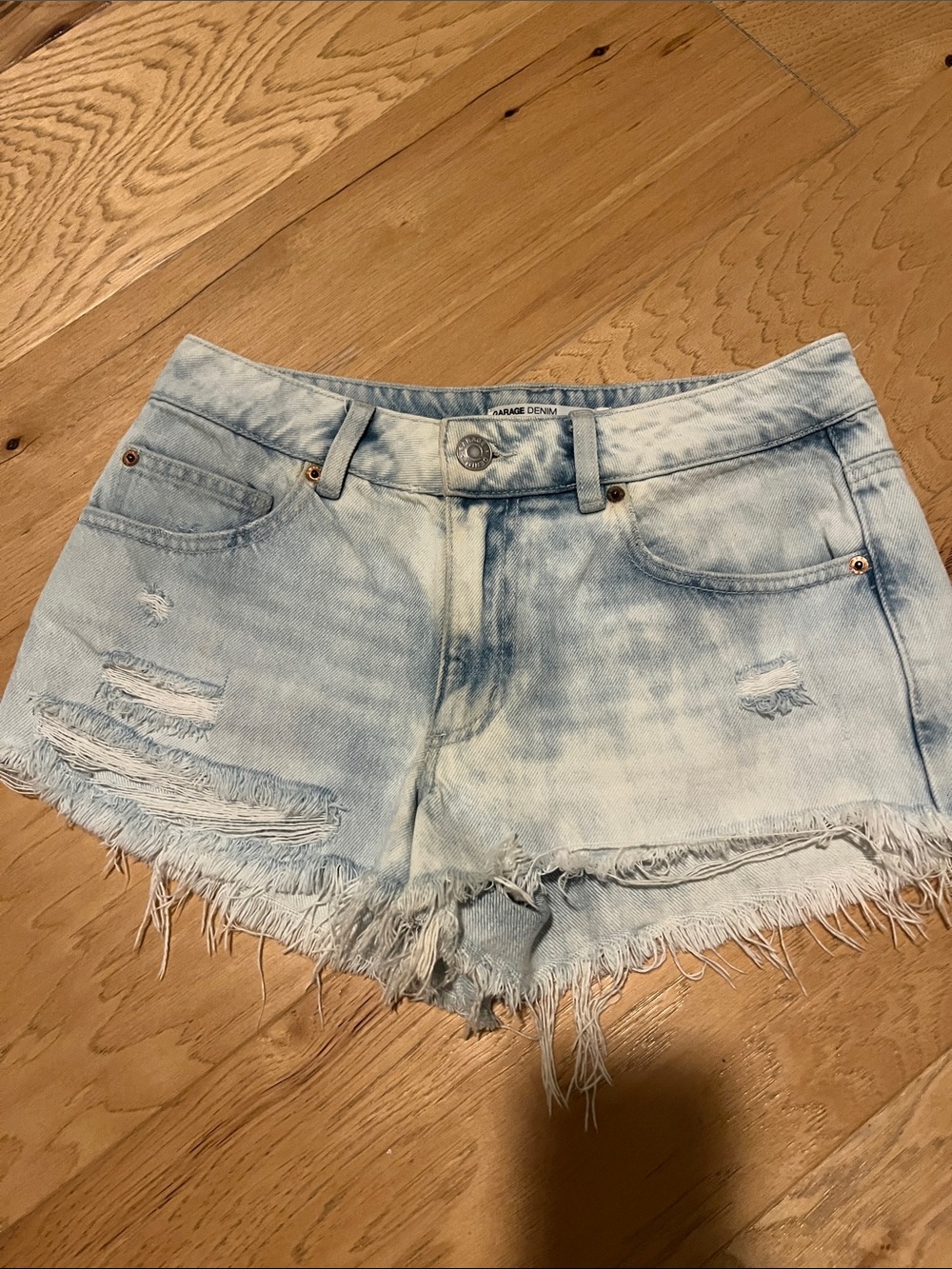 Garage Light Blue Frayed Denim Shorts